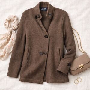 Saint James Wool Cardigan Jacket Brown Made in France Heritage Knit Size 8